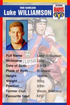 1998 Clipsal Adelaide Rams #NNO Luke Williamson Front